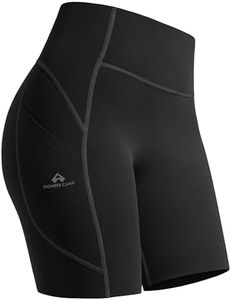 Pioneer Camp Quick Dry Shorts for Women 8" Seamless Biker Gym High Waisted Yoga Workout Tummy Control Stretchy Shorts Women, Black, M