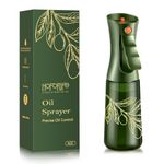 hoforife Glass Olive Oil Sprayer for Cooking, Oil Mister Continuous Cooking Spray with Portion Control for Kitchen 220ml/7.5 oz (Olive Green & Gold Print)