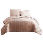 3 Piece Crinkles Queen Size Coverlet Set with Vertical Stitching