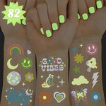 xo, Fetti Groovy Disco Glow in Dark + Foil Temporary Tattoos - 82 pc | Flower Power Birthday Party Supplies, Rave Bachelorette Party Favors, Smiley Decorations, Y2K, Rainbow Arts and Crafts