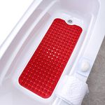 SlipX Solutions Red Extra Long Bath Tub Mat Adds Non-Slip Traction to Tubs & Showers - 30% Longer Than Standard Mats! (200 Suction Cups, 99 cm Long Bathtub Mat)