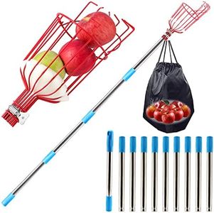 ZOENHOU 13 Feet Fruit Picker Tool with Extension Pole, Adjustable Heavy Duty Apple Picker Pole, Fruit Picker Head Harvest Basket with Foam Cushion Black Bag for Picking Fruits Orange