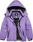 GEMYSE Girl's Waterproof Ski Snow Jacket Fleece Windproof Winter Jacket with Hood(Light Purple,10/12)