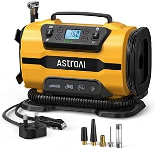 AstroAI Tyre Inflator Air Compressor 150PSI, Power Supply 12V DC & 230V AC, Car Tyre Pump with Dual Metal Motors & LED Light, Car Accessories for Car, Bicycle and Air Mattresses (Yellow)