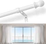 White Curtain Rods for Windows 66 to 112, 1 inch Heavy Duty Curtain Rod with Adjustable Brackets for room, outdoors, Easy Install Drapery Rod, Ball Finials, White