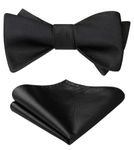 HISDERN Black Bow Ties for Men - Mens Solid Color Wedding Bow Tie and Pocket Square Set Self Tie Bowtie with Hankerchief Formal Elegant Bowties