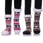 Starvis Fluffy Thermal Sherpa Slipper Socks, Ultra Soft Christmas Winter Non Skid Snowflake Fleece white soft terry fur Lining Knit Thick thermal Warm Christmas (Assorted Mix design) (Pack of 2)