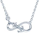 INFINIONLY Women's Girl's Necklace pendant, 925 sterling silver necklace, Anchor and infinity symbol necklace, silver, Inlaid zircon, Christmas Mother's Day Valentine's Day and Birthday gift