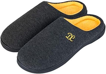 DL Mens Memory Foam Slippers Slip on, Comfy House Slippers For Mens Indoor Outdoor, Cozy Men's Bedroom Slippers Warm Soft Flannel Lining Closed Toe Man Slippers Size Black Gray Navy, Grey Yellow,