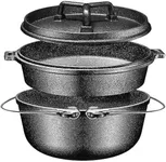 Bruntmor Pre Seasoned Cast Iron 7 Piece Cookware Set - Bundle Includes Grill Pans, Dutch Oven, Multi Cooker, Chainmail, Capmag Beer Opener, and Cap Catcher - Ideal for Indoor Cooking or Camping
