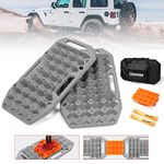 BUNKER INDUST Off-Road Traction Boards with Jack Lift Base,2 Pcs Multifunctional Recovery Tracks Traction Mat for 4X4 Mud, Sand, Snow -Grey Emergency Tire Traction Ladder Tool with Carry Bag