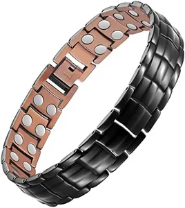 Feraco Men's Copper Magnetic Bracelet Elegant 99.99% Solid Copper Bracelets with Double-Row Strong Magnets (Black)