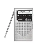 AM FM Battery Operated Portable Pocket Radio - Best Reception and Longest Lasting. AM FM Compact Transistor Radios Player Operated by 2 AA Battery, Mono Headphone Socket, by Vondior (Silver)