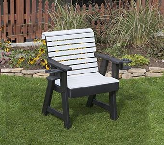 ECOMMERSIFY INC Bright White-Poly Lumber ROLL Back Poly Resin 2 FEET Patio Garden Chair with Cupholder arms Heavy Duty Everlasting PolyTuf HDPE - Made in USA - Amish Crafted