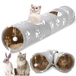 ipetstation Cat Tunnels for Indoor Cats, Cat Plush Collapsible Tunnel with Cat Toy Ball for Indoor Kittens, Puppies, Bunnies, Rabbits and Small Dogs (Cat Print)