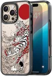 Rosarnnah Compatible for iPhone 16 Pro case Cute - Durable Shockproof 6.6 ft Drop Impact Phone Case - Black Funny White Tiger Design for iPhone 16 Pro 6.3"