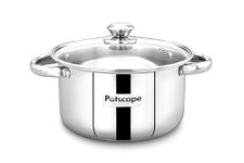 Potscape Pride Stock Pot 18 cm, Capacity 1.8 LTR - Stainless Steel Tri-Ply Base with Glass Lid, Stockpot for Cooking and Serving | Even Heat Distribution | Dishwasher Safe | Induction Gas Compatible