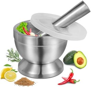 Pwkauka 18/8 (304) Stainless Steel Mortar and Pestle Set,Mortar and Pestle with Non-Slip Base for Spice Grinder, Herb Crusher, Pill Crusher, Pesto Maker for Kitchen, Easy to Clean