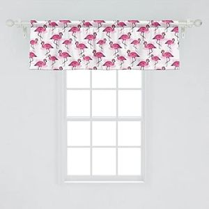 Lunarable Pink Flamingo Window Valance Pack of 2, Watercolored Tropical Birds with Paint Splashes Hawaiian Jungle Animals, Rod Pocket Curtain Valances for Kitchen Bedroom, 54" X 18", Pink Black