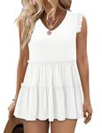 BETTE BOUTIK Ruffle Smocked Tank Tops for Women Summer V Neck Sleeveless Tops Dressy Blouse Babydoll Shirts（White，Medium）