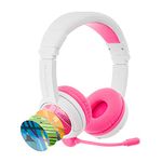 BuddyPhones School+ Wireless Volume Limiting Educational Kids Headphones with Boom Microphone - Safe Audio Voice Enhancing Bluetooth Study Headphones, Foldable, Adjustable, 20-Hrs Battery Life, Pink