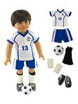 American Fashion World Blue and White Soccer Uniform for 18-Inch Dolls | Accessories Included | Premium Quality & Trendy Design | Dolls Clothes | Outfit Fashions for Dolls for Popular Brands