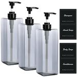 Suream 33.8oz Refillable Shampoo Bottles for Shower, 3Packs 1000ml Large Empty Pump Dispenser with 4PCS Lables for Shampoo, Body Soap, Hand Soap, Conditioner, for Bathroom, Kitchen, Hotel, Salon, SPA