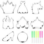 14 Piece Princess Cookie Cutter Set with Crown, Dress, Castles, Unicorn Head Shapes Stainless Steel Fondant Biscuit Cutters and Sugar Stirring Pins