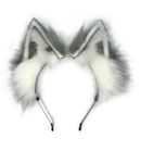 Agymo Handmade Cat Ears Cosplays,Animal headbands, Fox Wolf Animal ears, Costume Headwear Halloween costume (Grey White)