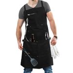 ecoZen Lifestyle Professional Grade Chef Apron (10 oz Cotton) for Kitchen, BBQ, Cooking and Grill Ideal Aprons for Women and Men Fully Adjustable (M to XXL) and Comfort + Pockets (Dark Black)