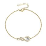 LOCIBLO April Birthstone Bracelets for Women 925 Sterling Silver Simulated Diamonds Cubic Zirconia Bracelet Yellow Gold Infinity Pendant Jewellery for Her, 6.7"+1.2"