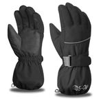 Azarxis Kids Ski Gloves, Winter Waterproof Cold Weather Warm Gloves Thermal Fleece Snow Gloves for Boys & Girls Skiing, Snowboarding (Black, M)