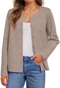 MEROKEETY Women's Button Down Knit Cardigan Sweaters Long Sleeve Crew Neck Solid Color Basic Jacket, Cashmere, Small