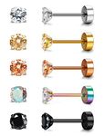 BESTEEL 5 Pairs 20G Cartilage Earring Stud for Women Men Surgical Steel Flat Back Earrings Set, Round Cubic Zirconia Tragus Stud Earrings Screw Back Ear Piercing Set 2MM-6MM