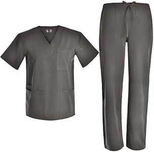 Basic V Neck Nursing Stretch Scrubs - Medical Scrubs for Men Stretch Plus Size Uniforms Set Top and Pants Scrubs Set JY7301 - Grey - X-Small