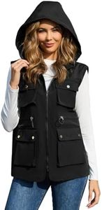 PESION Women's Lightweight Windbreaker Vest Softshell Sleeveless Jacket Windproof Stand Collar with Removable Hood Running Hiking Golf, Black, Medium