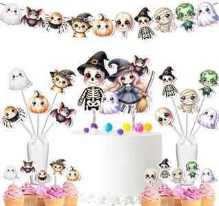 Whimsical Halloween Party Decoration Set - Includes Cake Toppers, Cupcake Toppers, Banner, and Centerpieces