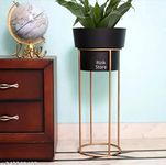 Hiftocraft™ Modern metal decorative floor standing white and gold indoor outdoor plant stand with pot for home decor living room office bedroom balcony (pack of 1) (Black)