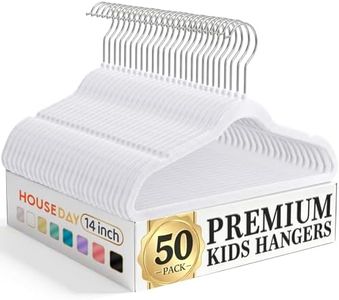 HOUSE DAY 14 Inch Kids Velvet Hangers 50 Pack, Durable Big Kids Hangers for Youth,Teen, Non Slip Kid Felt Hanger, Cute Childrens Hanger for Closet, White