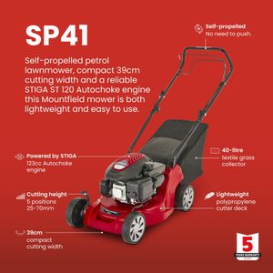 Mountfield SP41 Petrol Lawnmower – 39cm Self-Propelled Mower
