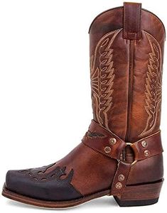 DBECK Cowboy Boots for Men Women Square Toe Distressed Work Embroidered Western Traditional Country Boot Combat Mid-Calf Wide Calf Pull On Men, Yellow, 10.5