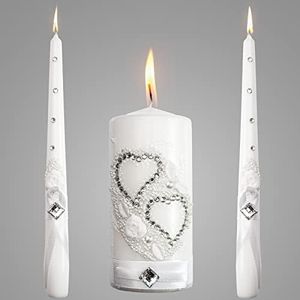 Unity Wedding Ceremony Candle Set White Set of 3 6" Pillars and 2 10" Cones Decorative for Reception Decorations Wedding Supplies for Reception Crystals