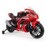 INJUSA - Honda CBR 12V Electric Motorbike, for Children +3 Years, with Official Licence, Hand Accelerator, Mp3 Input, LED Lights, Stabilizer Wheels, Rubber Band on Plastic Wheels, 6 km/h, Red Colour