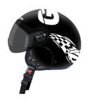 Steelbird PEP Gokart Open Face ISI Certified Helmet for Kids (Medium 580 MM, Dashing Black with Smoke Visor)