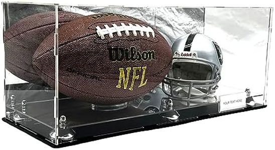 Mini Football Helmet & Ball Display Case Stand Box Sports Memorabilia Collectibles (with Mirror Platform)