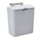 9L Wall Mounted Waste Bin Plastic, Hanging Trash Can with Sliding Cover, Under Sink Garbage Can, Kitchen Compost Bin Large, Counter Top Trash Can for Cupboard, Bathroom, Bedroom, Office (Grey)