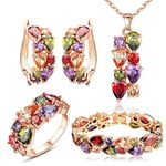 YouBella Jewellery Set Multi-Color AAA Swiss Zircon Rose Gold Crystal Necklace Pendant Ring Bracelet Bangle and earrings Jewellery Combo For Girls and Women (Pendant, Earrings, Ring and Bracelet)