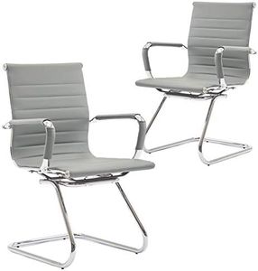 Wahson Waiting Room Chairs with Arms Set of 2, Conference Room Chairs with No Wheels, Faux Leather Reception Chairs, Stationary Office Guest Chairs for Meeting/Lobby/Restroom, Grey