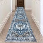 KOZYFLY Runners for Hallways 2x12 Ft Extra Long Washable Kitchen Runner Rug Boho Runner Rug for Entryway Indoor Blue Oriental Faux Wool Stair Runner Rug Floor Carpet Runner for Stair Kitchen Hall