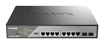 D-Link DSS-200G-10MPP/B 10-Port Gigabit PoE++ Smart Surveillance Switch 8x 1000BASE-T PoE++ and 2x SFP, 802.3af/at/bt, 242W PoE budget, Extend to 250m, VLAN, QoS, ERPS, ONVIF